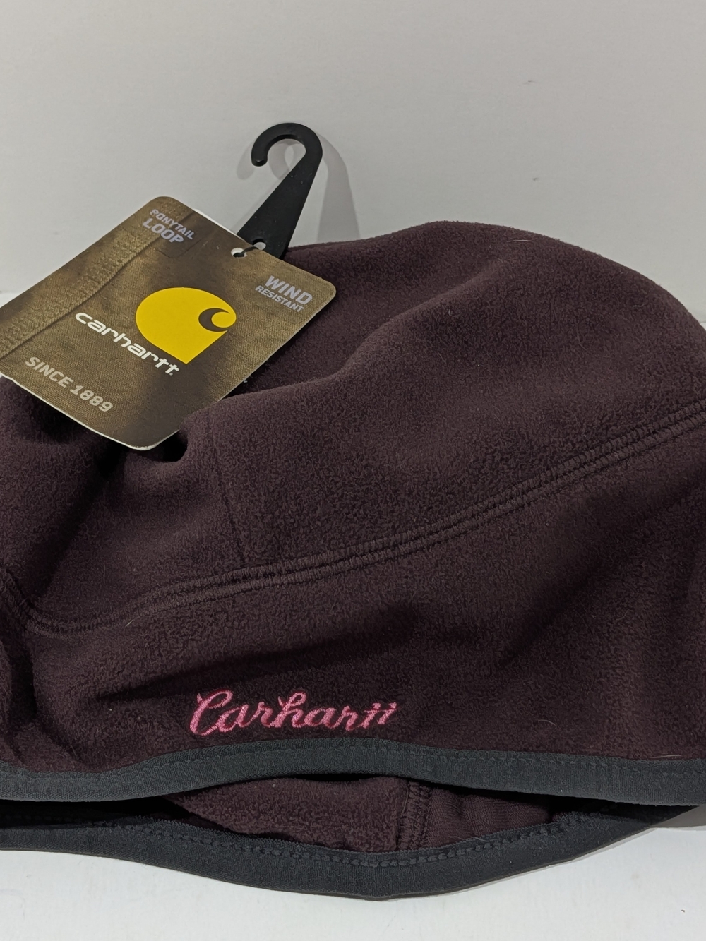 Carhartt Burgundy Fleece Hat with Pink Logo Ponytail Loop